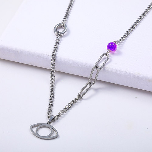 Wholesale stainless steel evil eye pendant link chain necklace
