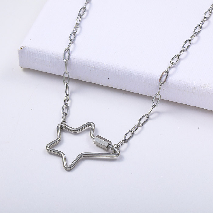 minimaliste en acier inoxydable de couleur naturelle avec collier pendentif étoile