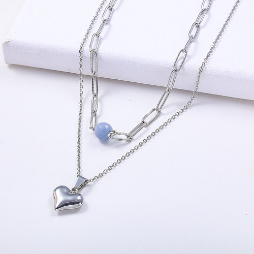customized heart pendant with link chain stainless steel layered necklace for women