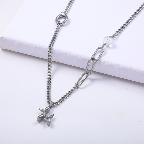 Trendy stainless steel balloon dog link chain necklace for women