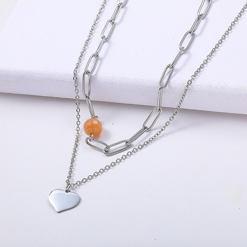 fashion stainless steel heart charm link chain necklace for women