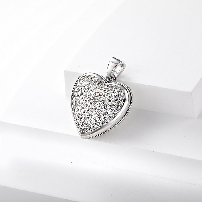 heart shape silver plated brass pendant with zirconia