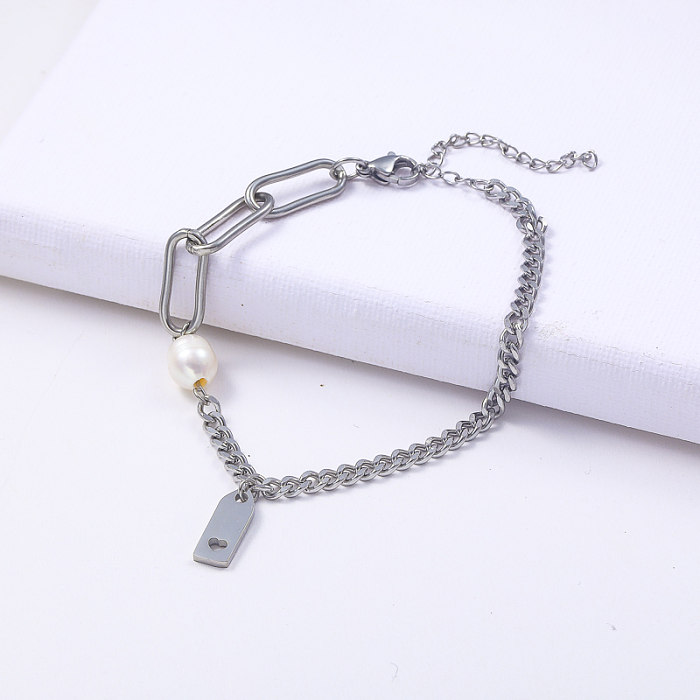 classic natural color 316L stainless steel with pearl bracelet