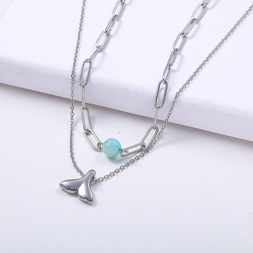 Wholesale Stainless Steel Mermaid Tail Pendant Layered Chain Necklace