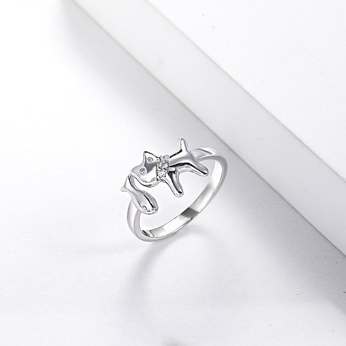 anillo de latón plateado con forma de gato para boda