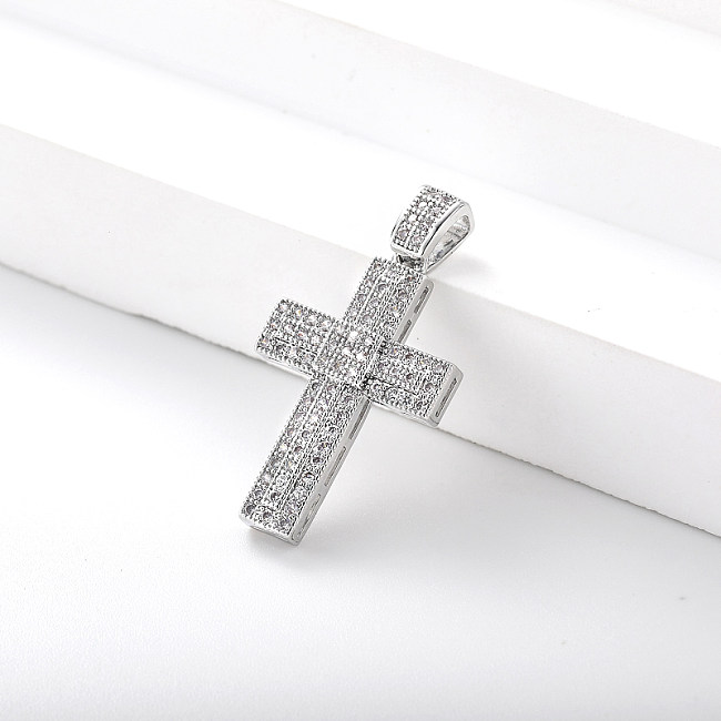 cross pendant silver plated brass with zirconia