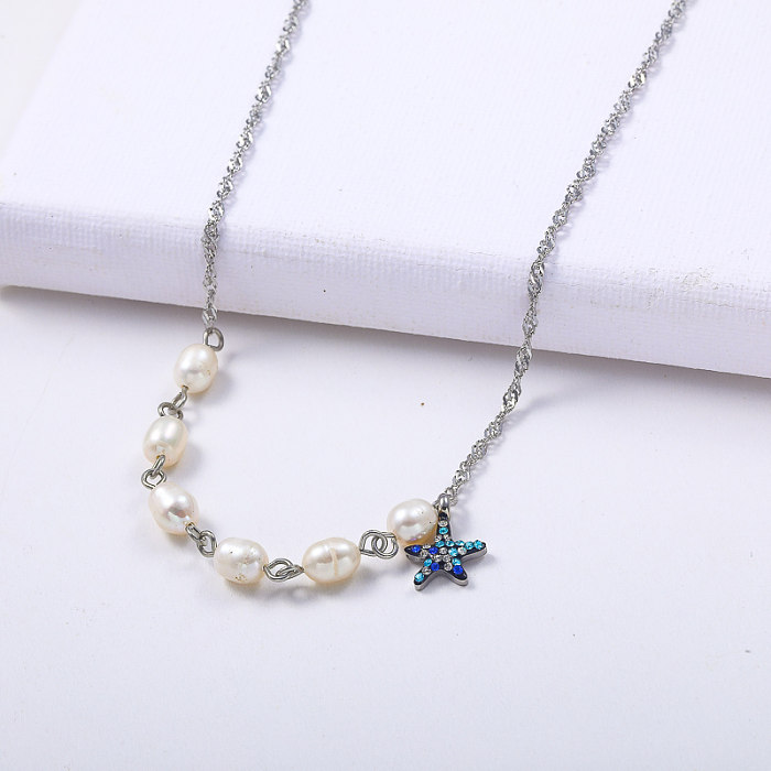 Fashion Stainless Steel Star Charm Necklace Pearl Jewelry For Women