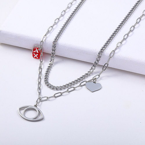 hot selling stainless steel evil eye layered chain necklace