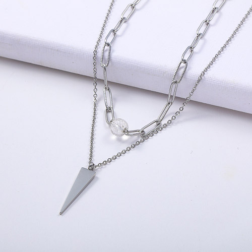 Wholesale Triangle Pendant Simple Layered Chain Stainless Steel Necklace