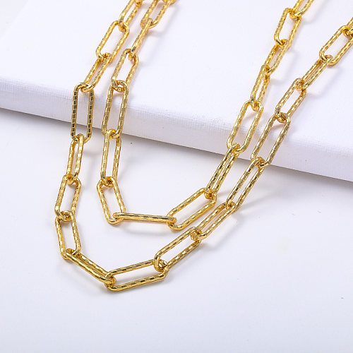 Punk Jewelry Gold Plated Stainless Steel Link Chain Paper Clip Statement Necklace