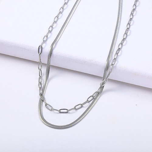Cobra de aço inoxidável simples com colar de corrente de link de clipe de papel para mulheres
