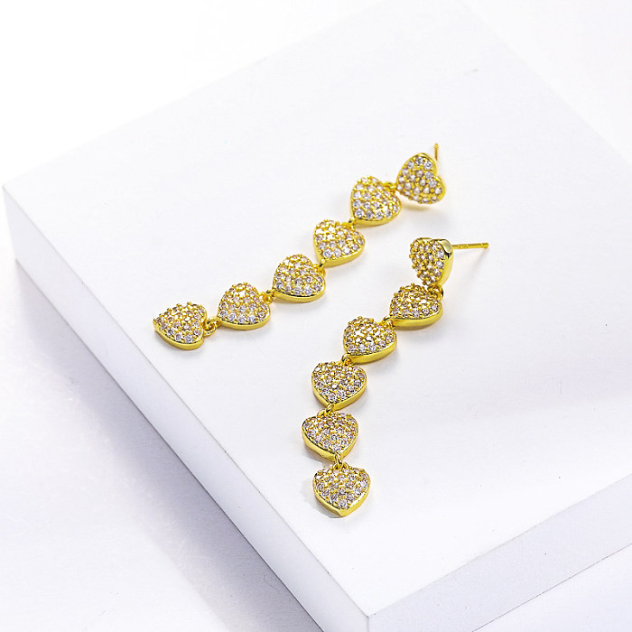 gold plated heart shape drop brass earring for wedding