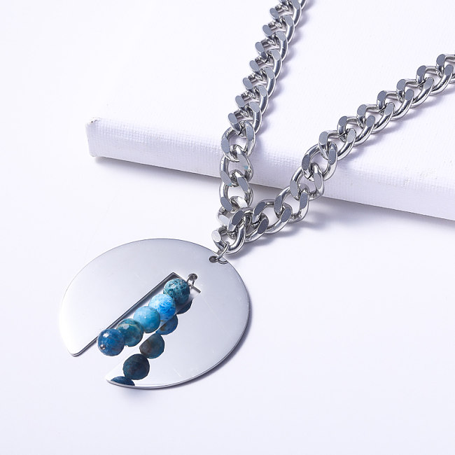 chaîne épaisse en acier inoxydable avec collier en pierre de turquoise naturelle