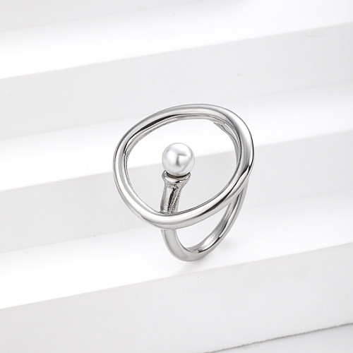 Forma redonda hueca de acero inoxidable a la moda con anillos de perlas para mujer