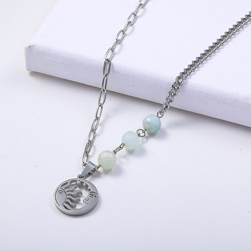 asymmetric chain stainless steel with natural opal stone life tree necklace