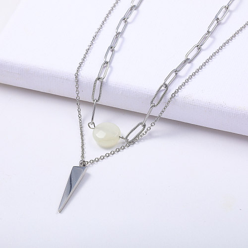 Wholesale Triangle Pendant Simple Layered Chain With Natural Stone Stainless Steel Necklace