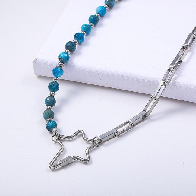 stainless steel with natural turquiose stone with star pendant necklace
