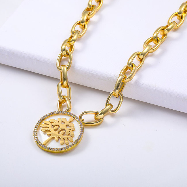 Fashion Gold Plated Stainless Steel Oval Chain Necklace Life of Chain Pendant Necklace