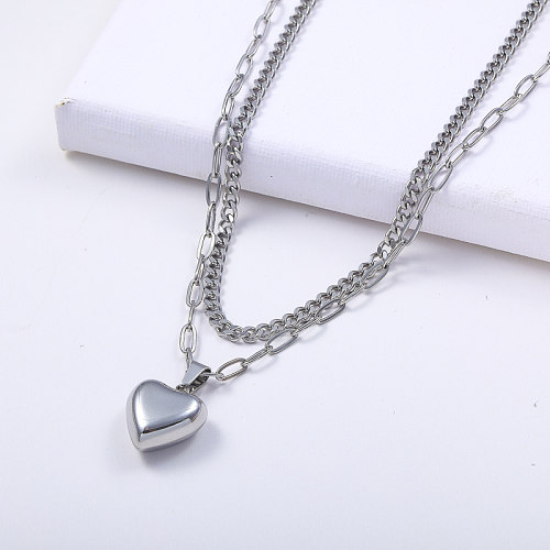 chaîne en couches en acier inoxydable 316L avec collier pendentif coeur