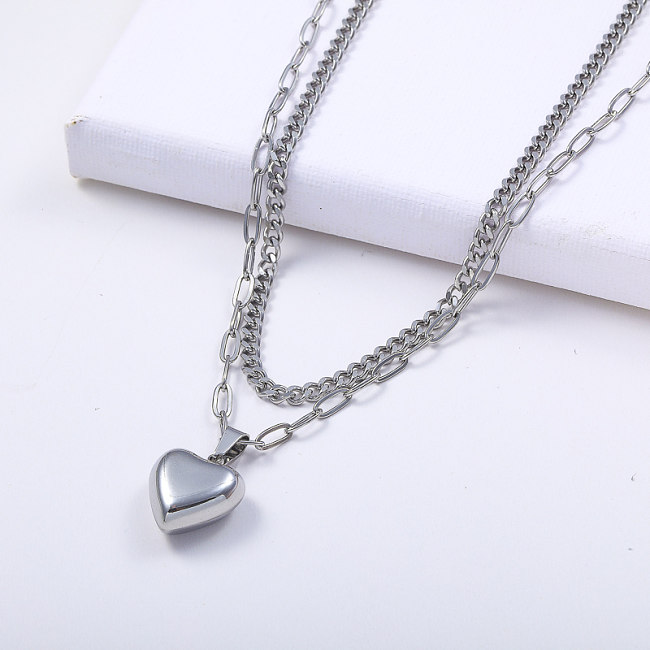 layered chain 316L stainless steel with heart pendant necklace