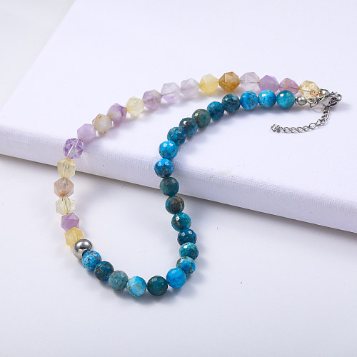 natural color stainless steel with natural colorful turquiose stone necklace