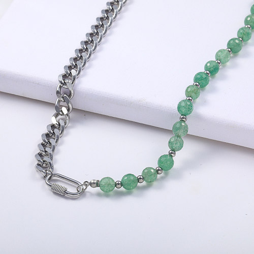 asymmetric chain stainless steel with natural opal stone minimalist necklace