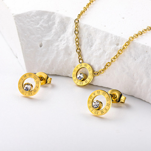 Conjunto de joias de aço inoxidável banhado a ouro feminino para casamento