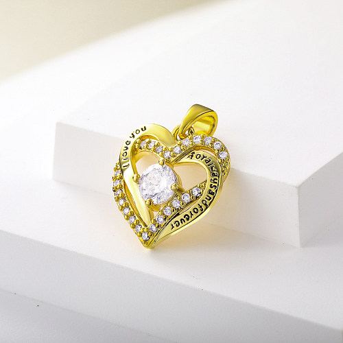 heart shape gold plated brass pendant with zirconia