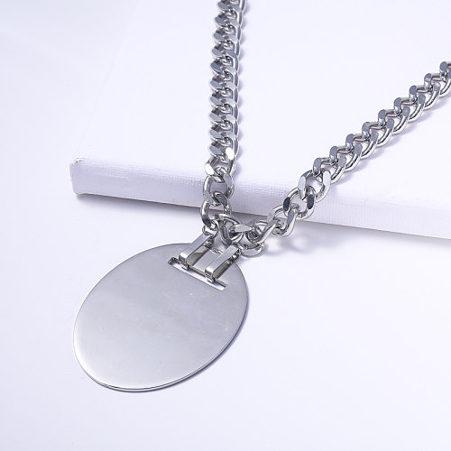 thick chain 316L stainless steel with oval pendant necklace