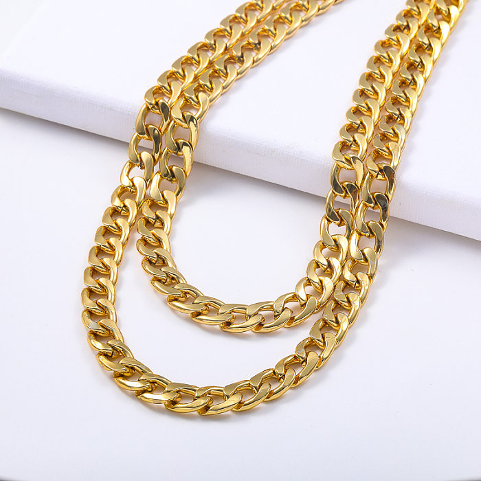 Hip Hop Style Stainless Steel Cuban Chunky Layered Chain Statement Necklace