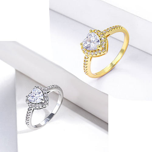 heart shape silver plated rings with zirconia wedding jewelry gift