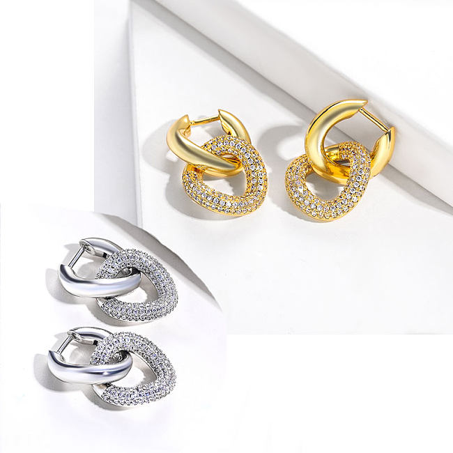Boucles d'oreilles en laiton plaqué or véritable à la mode avec des bijoux de mariage pour femmes en zircone