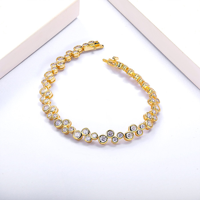 real gold plated bangle brass chain bracelet women jewelry with zirconia