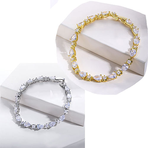 pulsera de cadena de latón joyas de brazalete con zirconia chapado en oro real