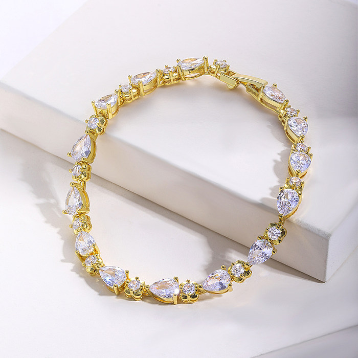 pulsera de cadena de latón joyas de brazalete con zirconia chapado en oro real