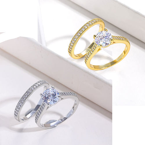 silver couple  plated jewelry brass ring zirconia women promise ring