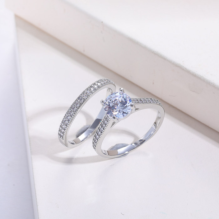 Silber Paar überzogener Schmuck Messingring Zirkonia Frauen Versprechen Ring