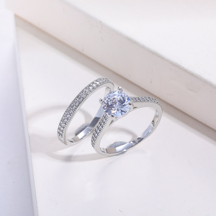 silver couple  plated jewelry brass ring zirconia women promise ring