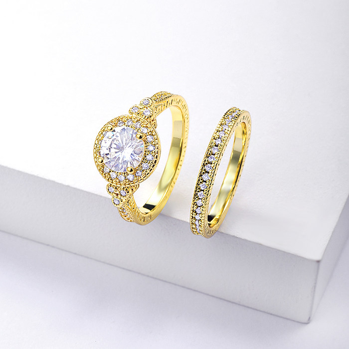 brass silver plated ring with zirconia engagement wedding jewelry gift
