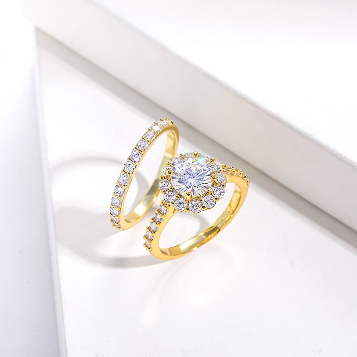 women couple  wedding brass ring with zirconia silver plated jewelry