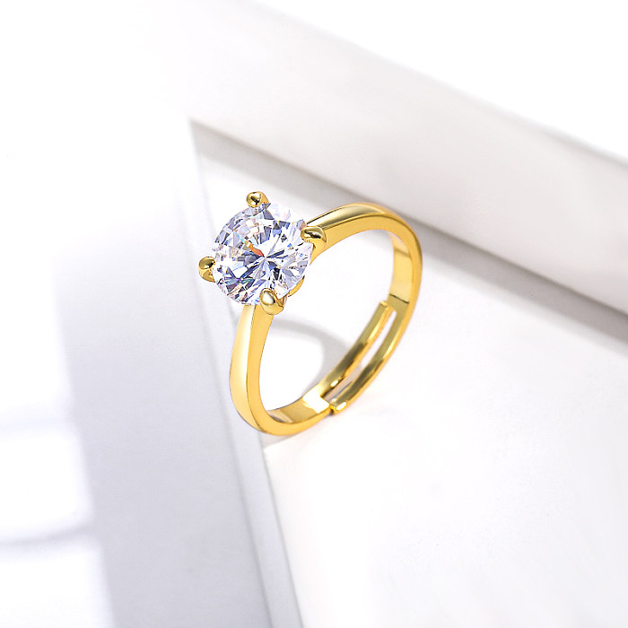 anillo de latón plateado con regalo de joyería de boda de circonita