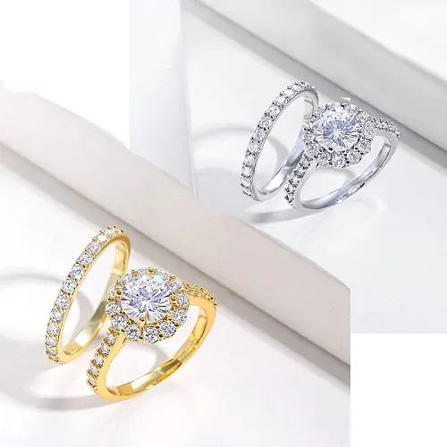 women couple  wedding brass ring with zirconia silver plated jewelry