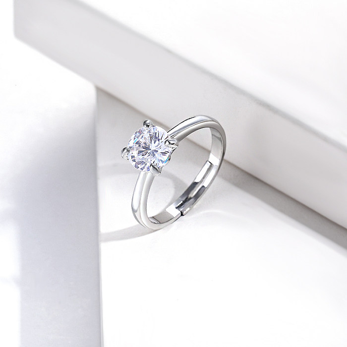 anillo de latón plateado con regalo de joyería de boda de circonita