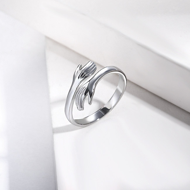 anel de abraço feminino anel de latão banhado a prata jóias femininas