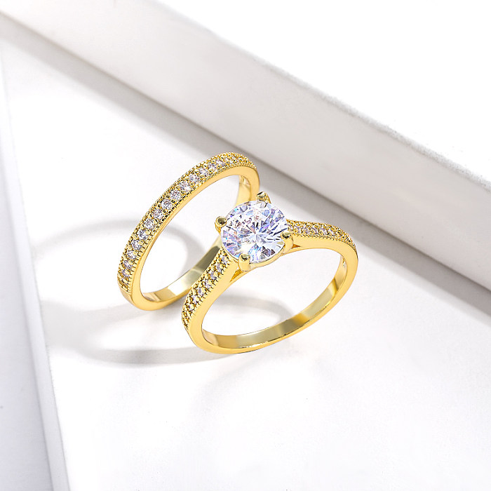 Pareja de plata chapada en joyería anillo de latón zirconia mujeres anillo de promesa