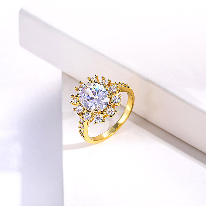 anillo de latón chapado en oro real de lujo con zirconia regalo nupcial de la boda