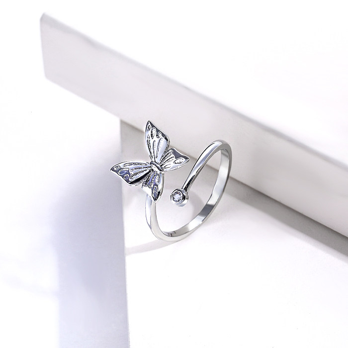 presente de casamento minimalista de anel de borboleta banhado a prata