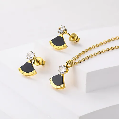stainless steel gold plated necklace and earrings jewelry set