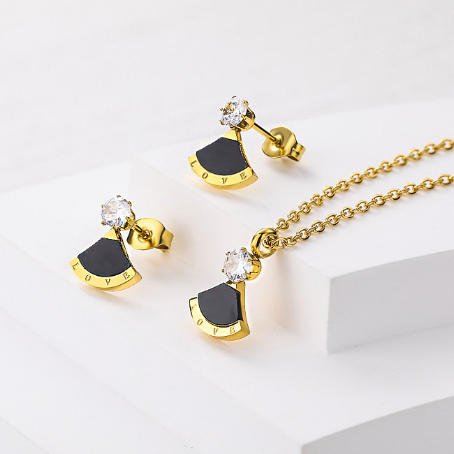 conjunto de joyas de collar y aretes de acero inoxidable chapado en oro