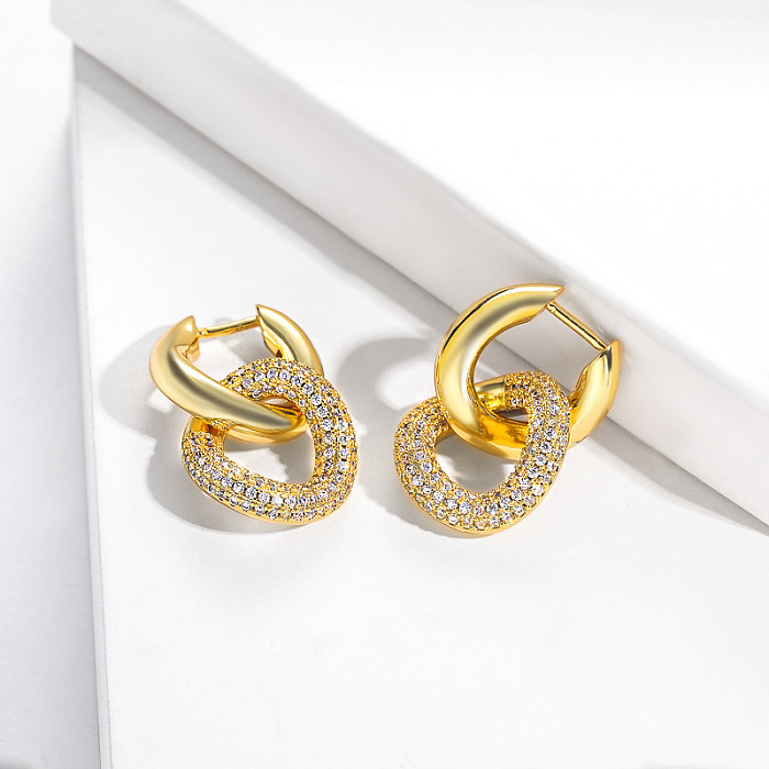 Pendientes de latón chapados en oro real de moda con joyería de boda de mujer de circonita
